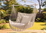 Gardeon Hammock Chair Camping Macrame Hanging Swing Cushions Metal Bar Cream HM-CHAIR-PLOW-MEL-CR