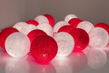 1 Set of 20 LED Red White 5cm Cotton Ball Battery String Lights Christmas Gift Home Wedding Party V382-REDWHITEBALLBATT20