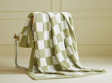 Green and White Premium Knitted Checkerboard Throw Blanket - Soft Half-Velvet Fleece V888-ELOSUNG49378