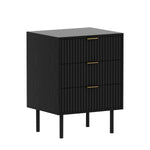 Sarantino Evelyn Bedside Table with 3 Drawers - Black CBT-689-03-BK