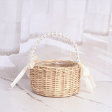 3X Wicker Flower Girl Basket for Weddings, Rattan Flower Basket Handmade Flower Girl Basket with V1370-AZ4-10329