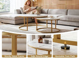 Artiss Nesting Coffee Table Set of 2 Round Marble Effect 70/50cm White & Gold FUR-V-COF-01-MBGD