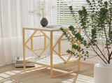 White Marble Gold Side Table Living Room End Accent Table Nightstand with Shelf V767-JJ-XZ216-GD