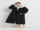 Size M Black Women's Chic Lightweight Waterproof Raincoat - Long Hooded Packable Rain Jacket with V888-ELOSUNG32627