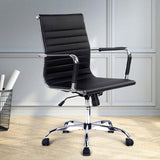 Artiss Office Chair Conference Chairs PU Leather Mid Back Black OCHAIR-H-8147-BK