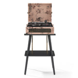 Crosley Voyager Bluetooth Portable Turntable Entertainment Stand Bundle - Floral V398-CRIW8017BST-FL4