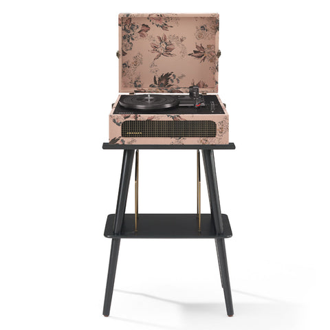 Crosley Voyager Bluetooth Portable Turntable Entertainment Stand Bundle - Floral V398-CRIW8017BST-FL4