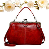 New Elegant Waterproof Womens Leather Kiss-Lock Tote Handbag, Vintage Crossbody Bag, Vintage V1366-AZ2-W-11602