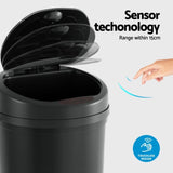 Devanti Sensor Bin Motion Rubbish Bins Kitchen Automatic Trash Can Black 9L SB-9LR10-BK