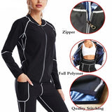 L Size Black and Blue Women's Workout Sauna Sweat Suit Set Long Sleeve & Leggings - High Elasticity V888-ELOSUNG49628