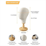 Wig Head Stand Mannequin HeadHat Display Stand Linen Wig Holder, Canvas Dome Detachable Wood Stand V1369-AZ3-W-11469