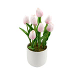 Flowering Pink Artificial Tulip Plant Arrangement With Ceramic Bowl 35cm V77-8870014