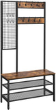 Coat Rack Stand Industrial Style with Grid Wall and Shoe storage 185 cm Tall Rustic Brown V178-11611