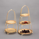 3pc Bamboo Basket Wooden Tray Cupcake Containers Tiered Fruit Basket Fruit Basket for Kitchen V1366-AZ2-W-08144