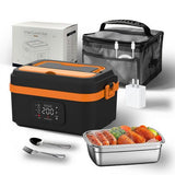 Portable 1L Cordless Electric Heated Lunch Box 16000mAh 60W 304 Stainless Steel Black& orange V201-ELB6080BOR8AU