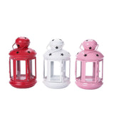 3-piece White and Pink and Red European Style Star Cutout Metal Candle Lantern - Handcrafted Iron & V888-ELOSUNG50729