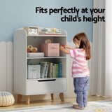 Keezi Kids Bookshelf 3 Tiers Storage Children Bookcase Toys Organiser Drawer FURNI-B-BOOK-DRAWER-WH