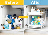 2 Tier Under Sink Storage Rack Kitchen Organizer Steel Frame with Removable Baskets & Suction Feet V324-HO-UNDSINKRACK-WH