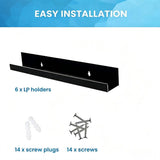 6-Pack Black Acrylic Vinyl Record Wall Shelves, Floating LP Display Racks V1188-MS-731-043