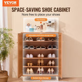 VEVOR Rattan Shoe Cabinet 5 Tiers Shoe Organizer 2 Doors & Adjustable Shelves V952-DMTBXJ2M293718WI7V0