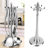 Stainless Steel Cooking Utensil Stand Kitchenware Spatula Scoop Spoon Rotating Storage Rack V1294-YM0901-3118200101811