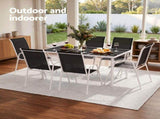 Gardeon 7 Piece Outdoor Dining Set Steel Textilene Patio Furniture Table and Chairs Black FF-DINING-7TEX-BK-AB
