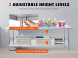 Stainless Steel Prep Table, 30 x 72 x 34 Inch, Heavy Duty Metal Worktable with 3 Adjustable Height V952-CFBXGGZTLCWJS66RVV0