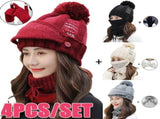 Women Winter Hat Set of 4 , Winter Beanie with Buttons Scarf Facial Cover and Touch Screen Gloves V1369-AZ3-W-12413