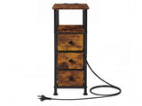 Levede Bedside Table with LED Charging Station 3 Drawers Metal Frame NI1059-BR-3-AU