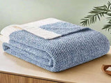 Blue and White Plush Chenille-Knit Throw Blanket - Soft Cozy Polyester for Bed & Sofa Textured V888-ELOSUNG27856