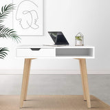 Artiss Computer Desk Drawer Cabinet Shelf White 90CM FURNI-G-DESK-1600-WH-WD