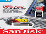 SANDISK 256GB CZ73 ULTRA FLAIR USB 3.0 FLASH DRIVE upto 150MB/s V28-FUSSAN256GCZ73UF3