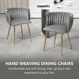 SERENIT Grey Modern Hand Weaving Dining Chairs,Velvet Upholstered Side Chairs with Gold Legs, Chic V255-GP1800-DC-GREY