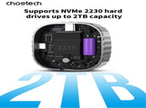 CHOETECH MSE001-GY Dual USB-C Port M.2 NVME 2230 Protocol SSD Enclosure with PD100W input Enclosure V28-ELECHOMSE001GY