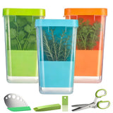 3PCS Herb Keeper with Stripper and Scissors, Moisture-Proof Seal Plastic Cilantro Storage Spices V1369-AZ3-W-08804