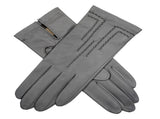 Dents Womens Leather Gloves With Button Detail, Elastic Palm & Silk Feel Lining V563-77-0018-GREY-XL