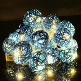 1 Set of Turquoise Blue 5cm Rattan Cane 50 Ball Battery Powered LONG 5m String Lights Christmas Gift V382-TURQRATTBALLBATT50