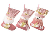 Pink Christmas Stockings18 Inch Xmas Stocking Sparkling Sequined Cuff with Santa/Snowman/Reindeer V1192-AZ-W-25890