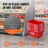 Shopping Basket, Set of 12, 21L Durable Plastic Grocery Basket with Metal Handle and Stand, 425 x V952-GXSBSSLGWLHS3TB5BV0