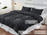 Wrinkle Textured Bedding Set - 3 Piece Quilt Cover and Pillowcase Set - Black Bohemian Style V888-ELOSUNG54958-6