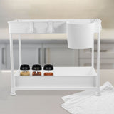 Double Layer White Sliding Storage Organizer Rack for Under Sink Kitchen Cabinets and Bathroom V1369-AZ3-W-14355
