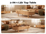 Artiss Lift Top Coffee Table Fluted Centre Table with Hidden Storage Oval 100cm FUR-Z-COF-05-LIFT-WD