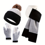 Unisex Knit Hat Scarf Gloves Set Winter Accessories Australia 3-Piece Warm Set - Black - Size L V1347-922-23958-BLK-L