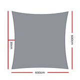 Instahut Shade Sail 6x6m Rectangle 280GSM 98% Grey Shade Cloth SAIL-H-6X6-C-GR