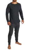 2pcs Set Mens Merino Wool Blend Long Sleeve Thermal Top & Long Johns Pants Underwear - Black - XL V563-BB-2PCMSET-BK-XL