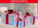 Christabelle Set of 3 Christmas Gift Boxes Display With Lights in Clear Shimmer and Red 112_MHA519