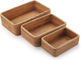 Set of 3 Rattan Storage Baskets, Stackable Woven Wicker Organizer Box for Kitchen Cupboard Shelf, V1237-ZY00B089K29BKG