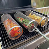 4 Pack Stainless Steel Rotisserie Grill Baskets with Stand, Cylindrical Mesh Tubes for Vegetables V1189-LC-HW-00392