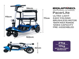 EQUIPMED Ultra-Lightweight Folding Electric Mobility Scooter, 19kg with Battery Removed, 120kg V219-HMBMSCEQPL1BA