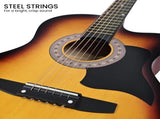 38in Karrera Acoustic Guitar Steel Strings Carry Bag Shoulder Strap Sun Burst CC38-3TS